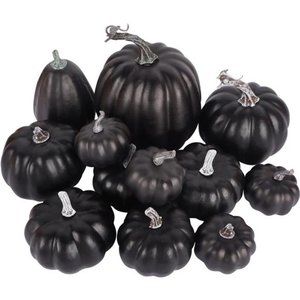 12 Pcs Thanksgiving Decorations Artificial Pumpkins, Black Pumpkins